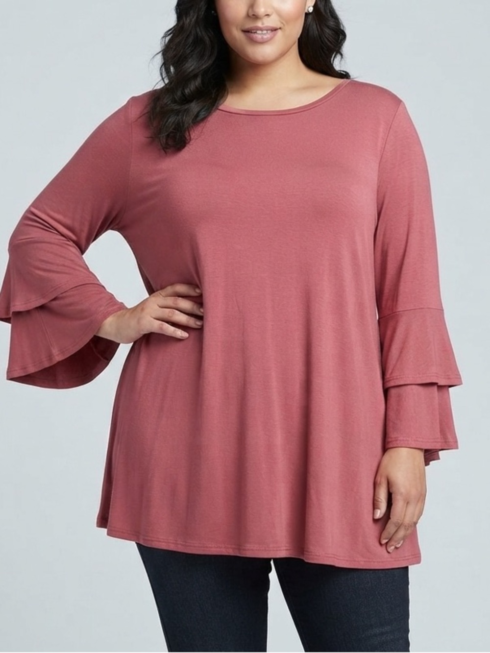 NWT LILY MORGAN Rose Pink Double Layered Bell Sleeve Tunic 1X